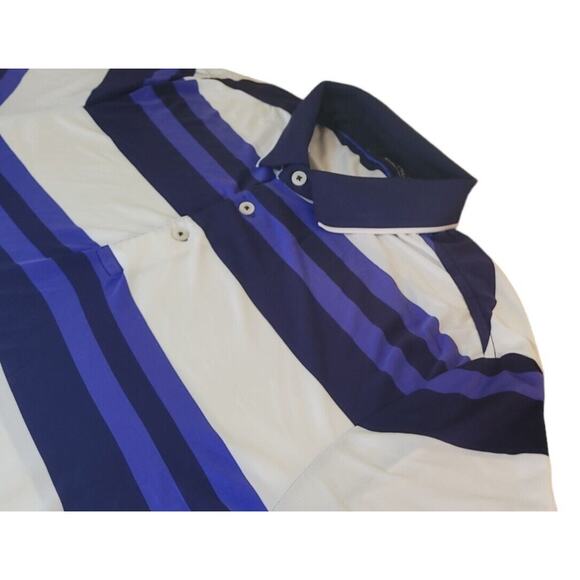 RLX Ralph Lauren Golf Polo Men’s M White Blue Stripe Stretch Moisture-Wick EUC - Picture 1 of 9
